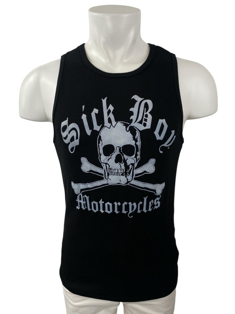 Sick Boy Motorcycles Black Graphic Ribbed Sleeveless Muscle Tee Tank Top Size XL